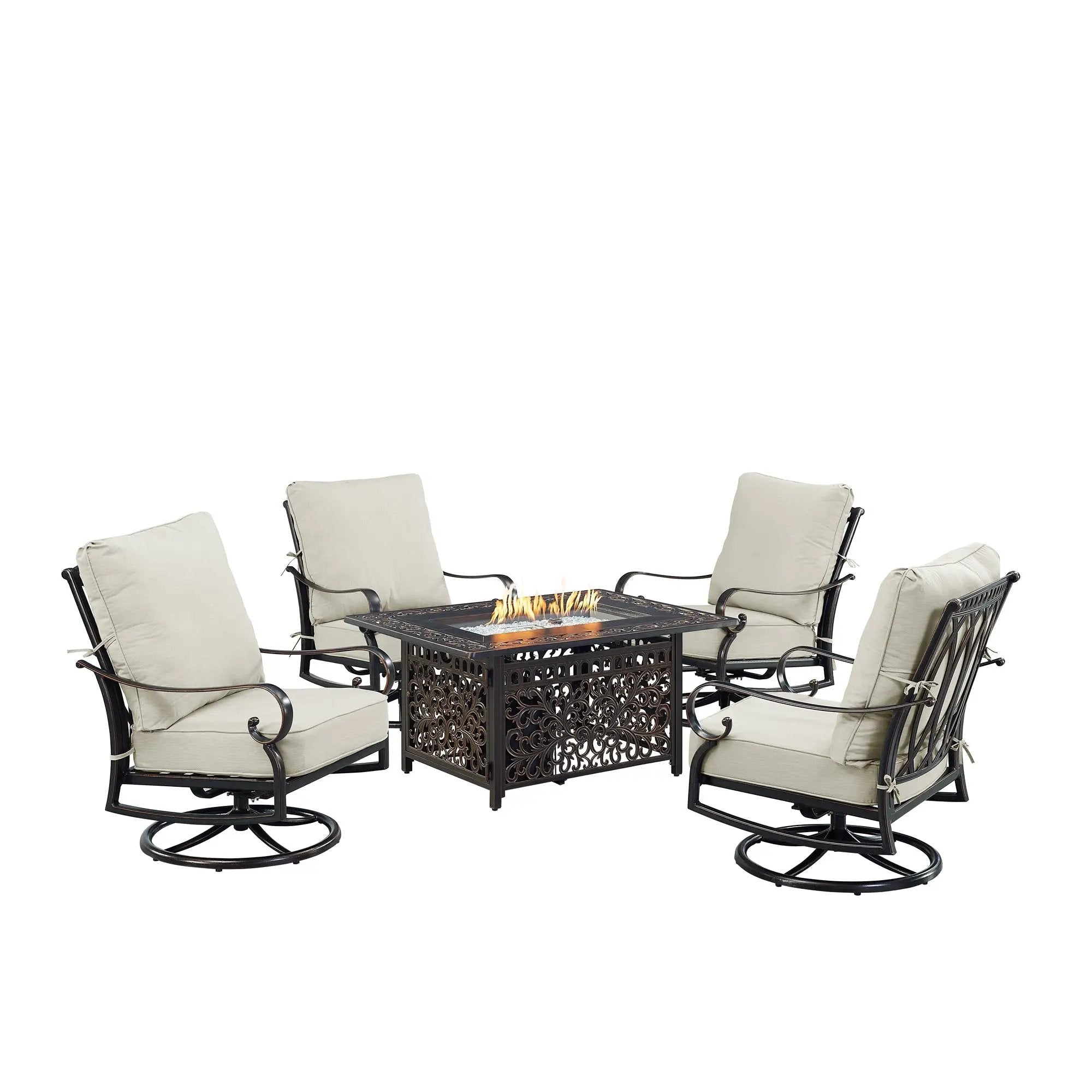 Black Aluminum Fire Table Set with Four Club Chairs by Sharicks