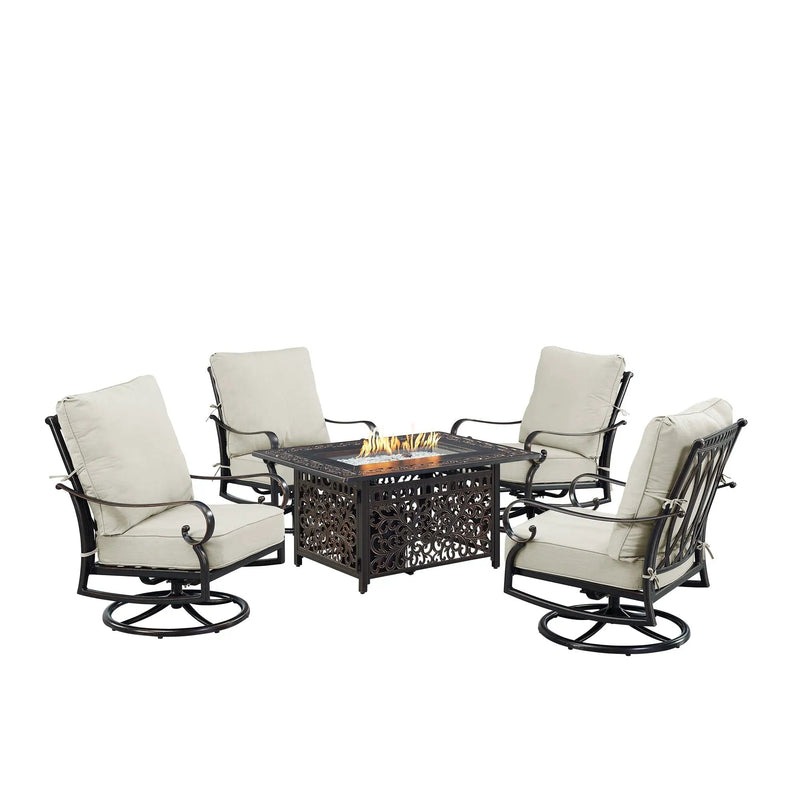Black Aluminum Fire Table Set with Four Club Chairs by Sharicks