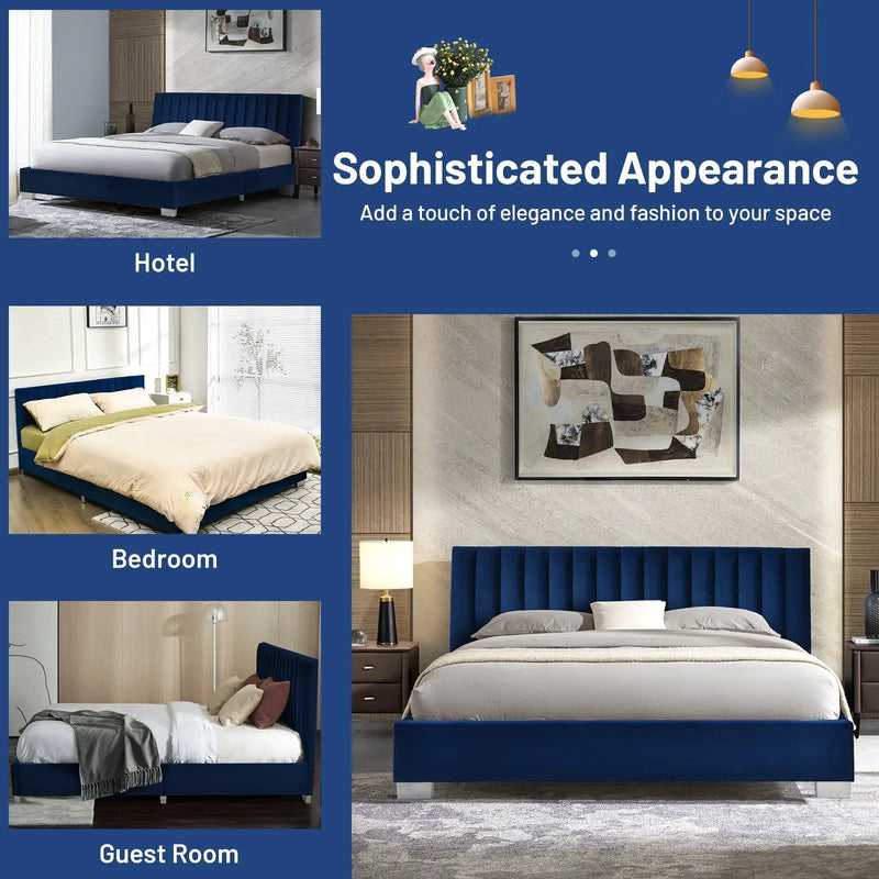 Full Tufted Upholstered Platform Bed Frame with Flannel Headboard by DirectDeals
