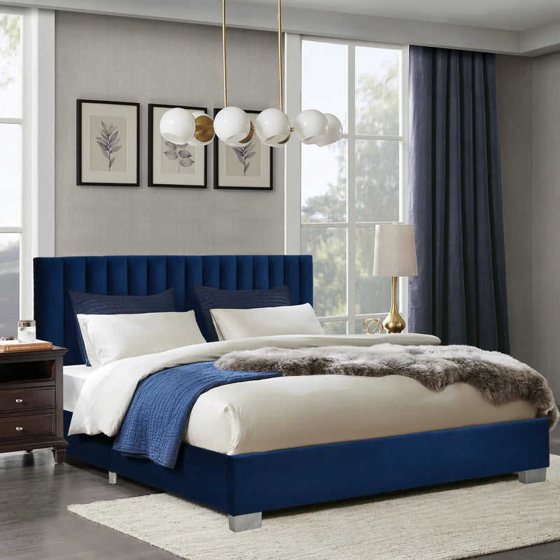 Full Tufted Upholstered Platform Bed Frame with Flannel Headboard by DirectDeals