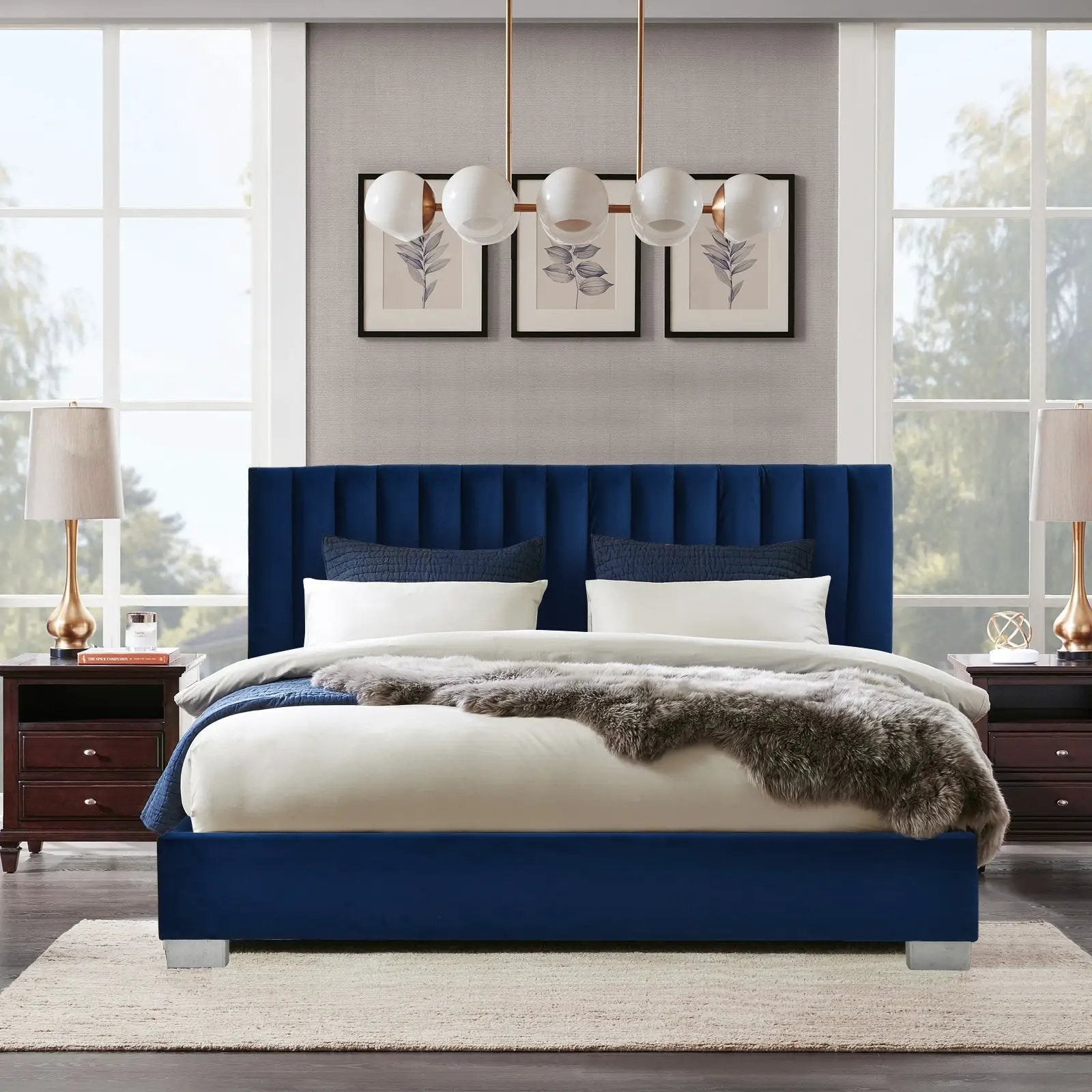 Full Tufted Upholstered Platform Bed Frame with Flannel Headboard by DirectDeals