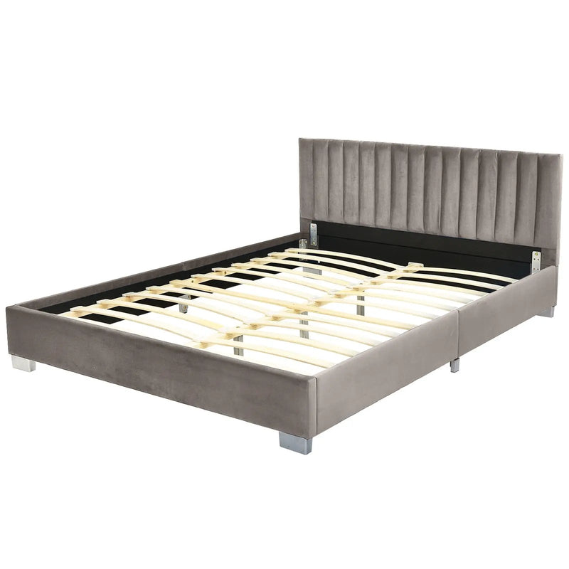 Full Tufted Upholstered Platform Bed Frame with Flannel Headboard by DirectDeals