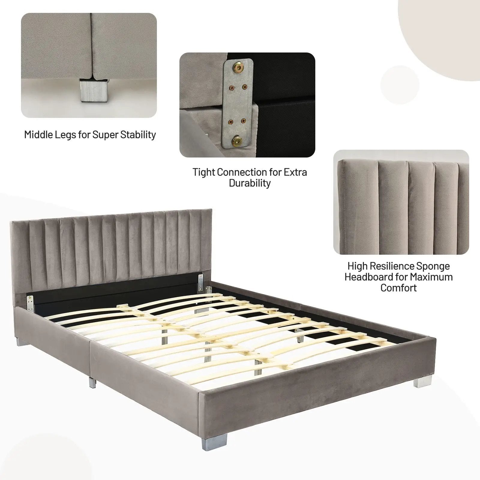 Full Tufted Upholstered Platform Bed Frame with Flannel Headboard by DirectDeals