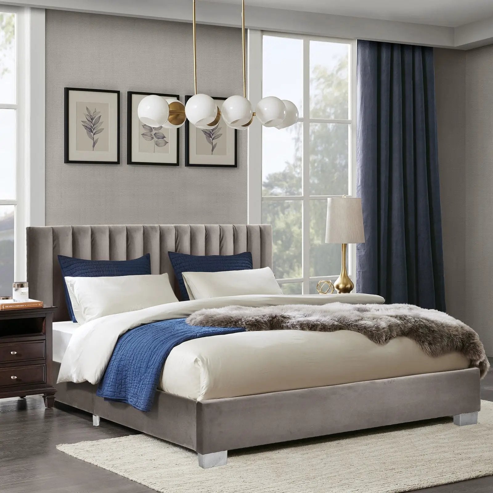 Full Tufted Upholstered Platform Bed Frame with Flannel Headboard by DirectDeals