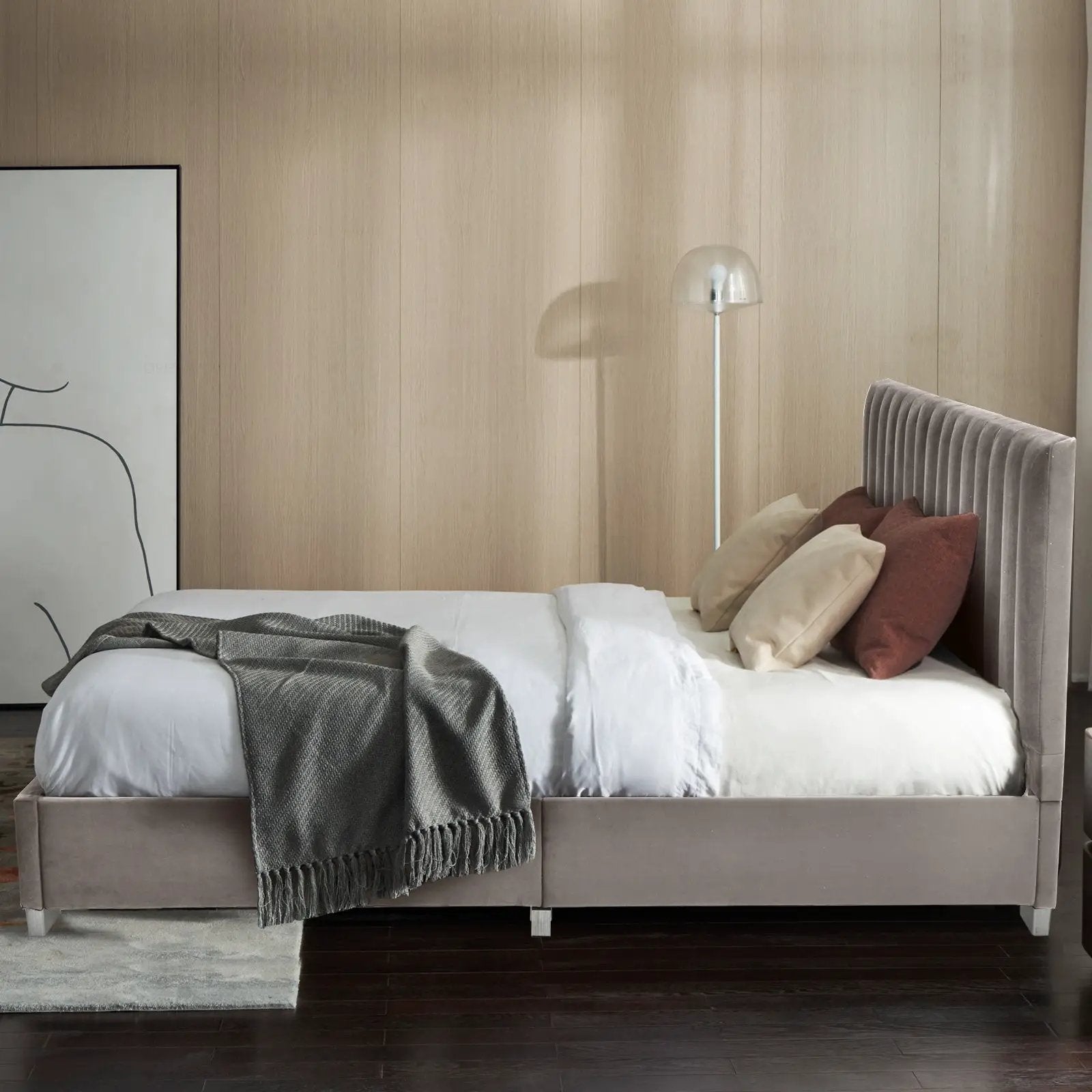 Full Tufted Upholstered Platform Bed Frame with Flannel Headboard by DirectDeals