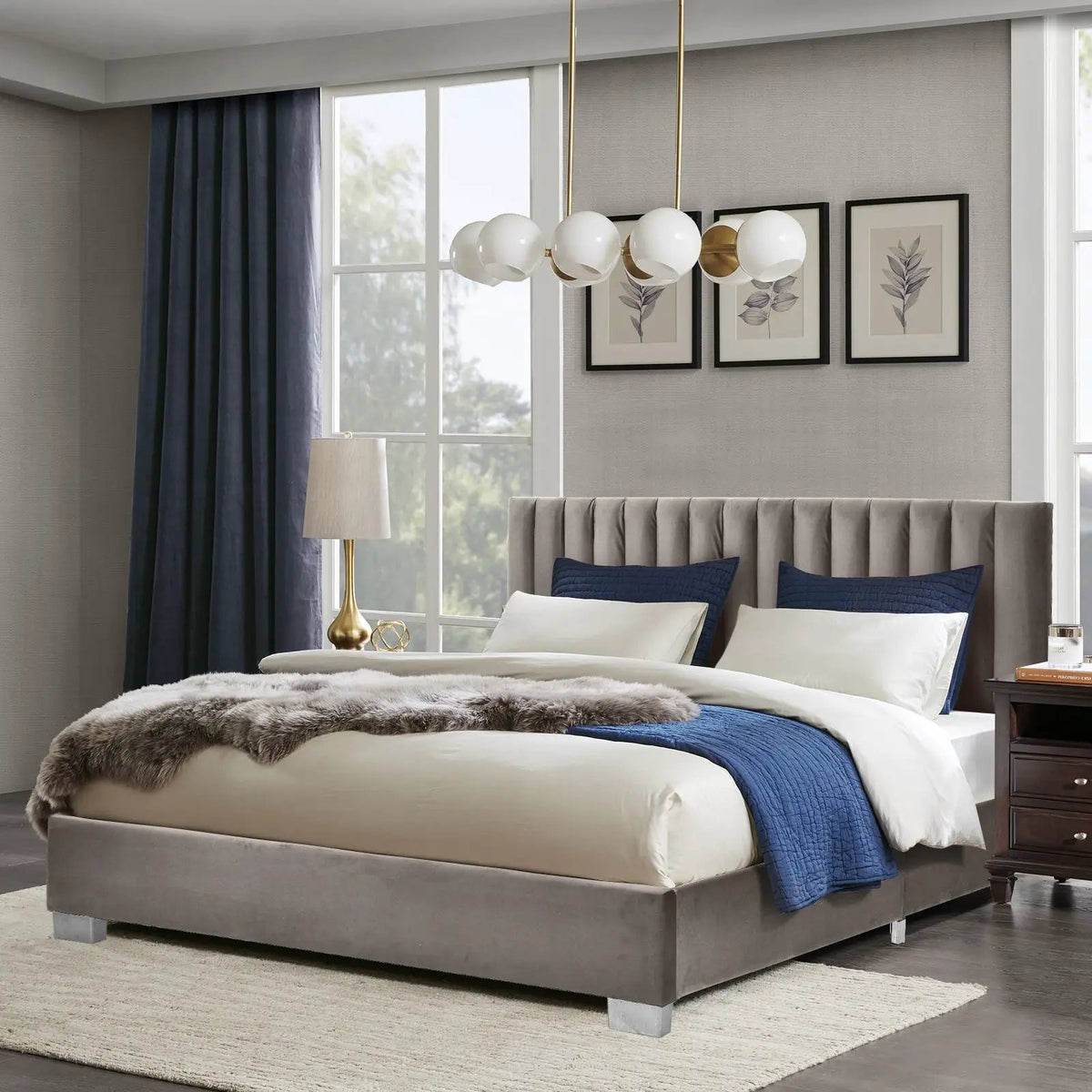 Full Tufted Upholstered Platform Bed Frame with Flannel Headboard by DirectDeals
