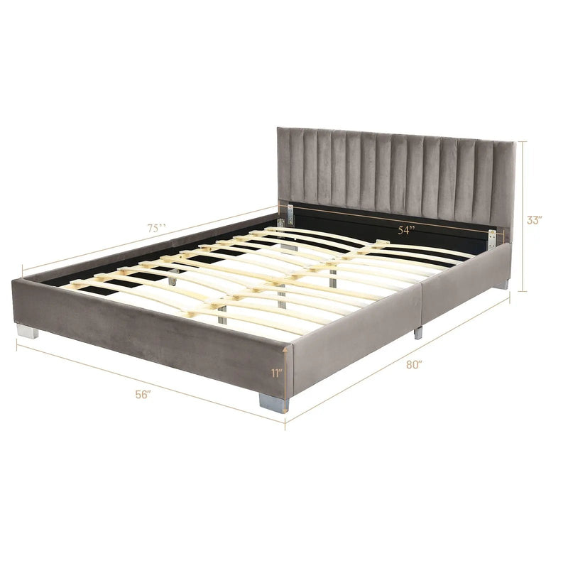 Full Tufted Upholstered Platform Bed Frame with Flannel Headboard by DirectDeals