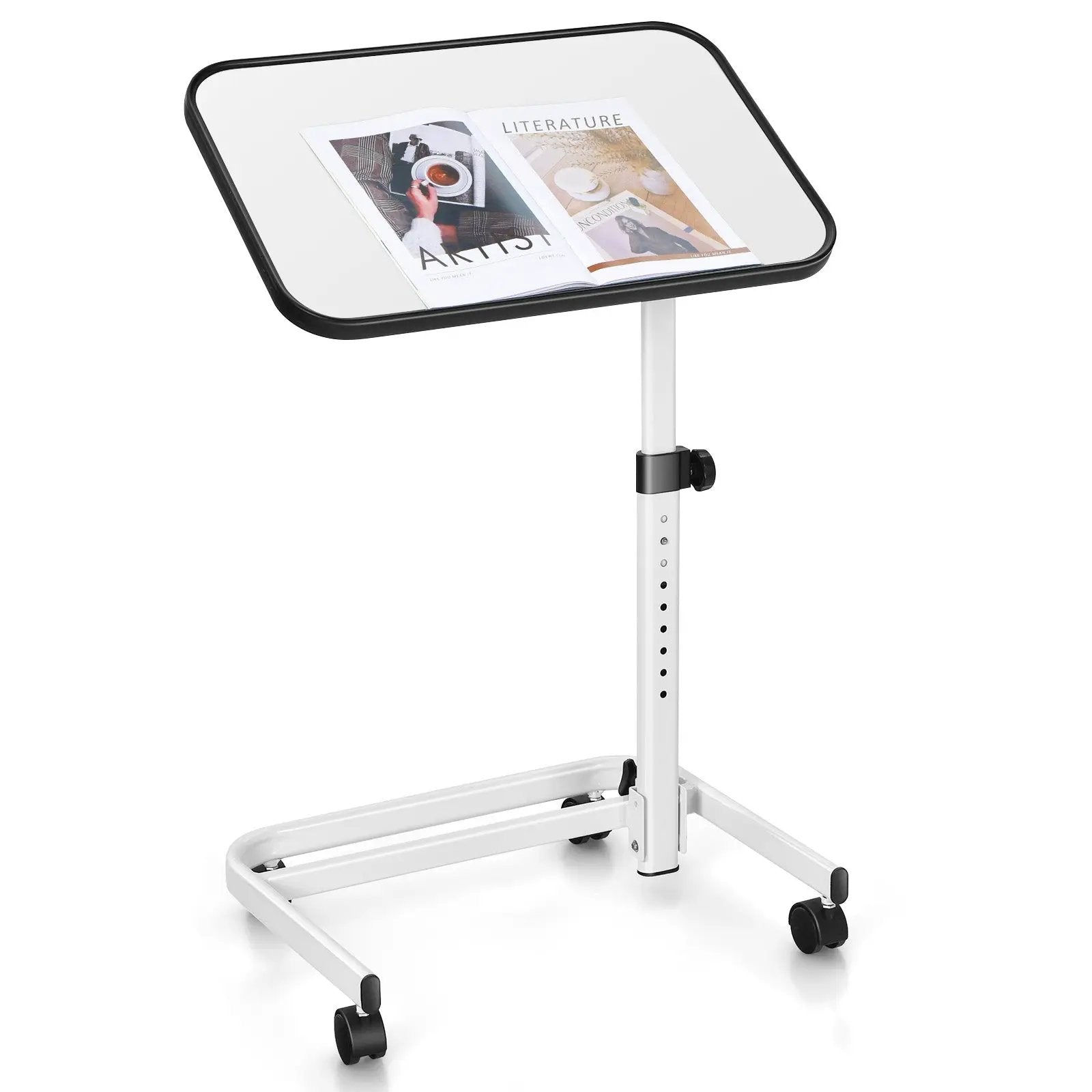 Rolling Overbed Bedside Table with 9-Level Adjustable Height by DirectDeals
