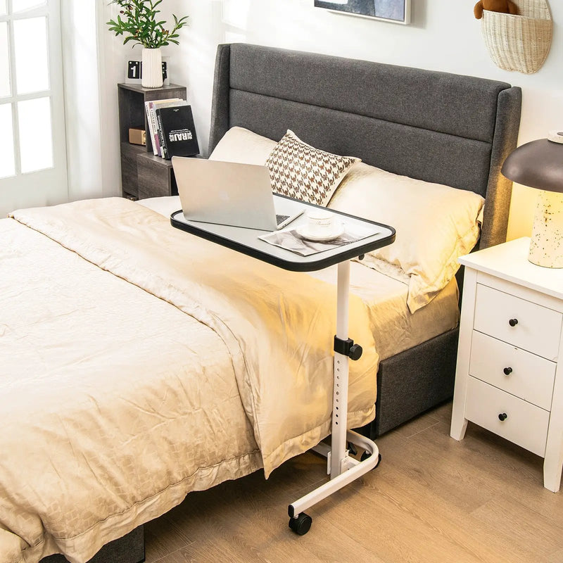Rolling Overbed Bedside Table with 9-Level Adjustable Height by DirectDeals