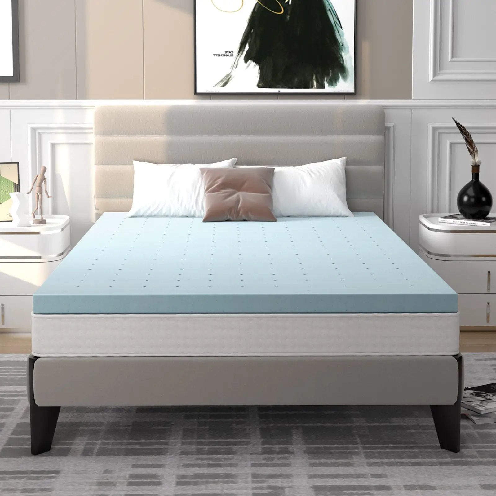 4 Inch Gel Injection Memory Foam Mattress Top Ventilated Mattress Double Bed by DirectDeals