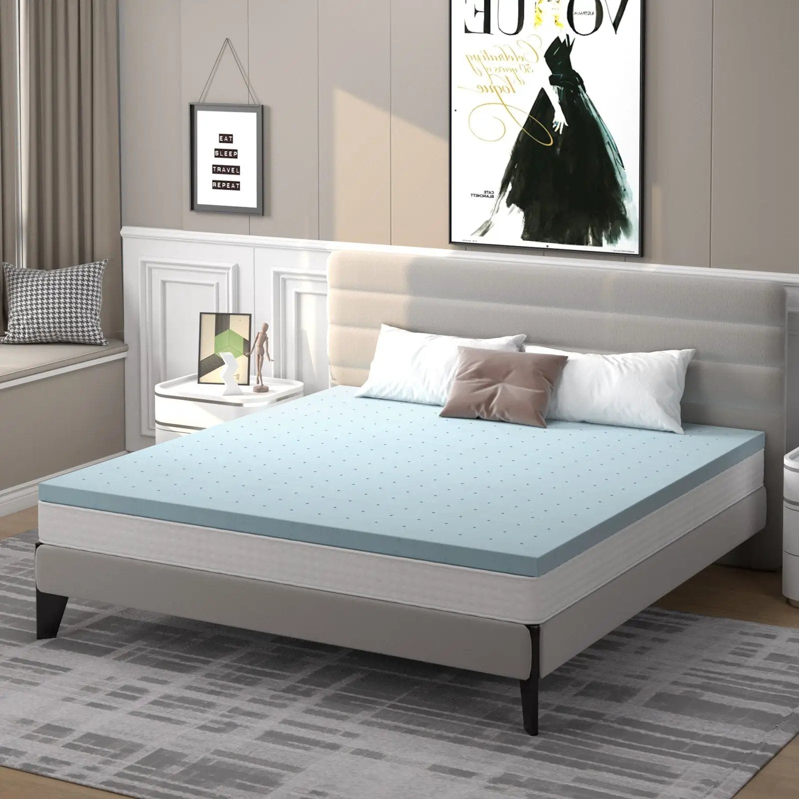 4 Inch Gel Injection Memory Foam Mattress Top Ventilated Mattress Double Bed by DirectDeals