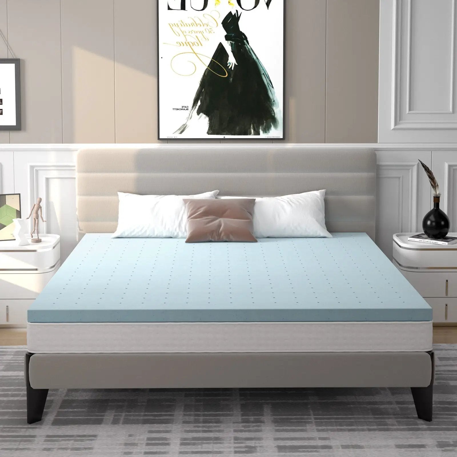 4 Inch Gel Injection Memory Foam Mattress Top Ventilated Mattress Double Bed by DirectDeals