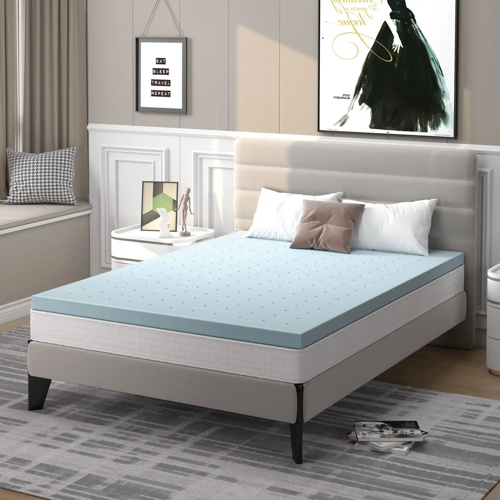 4 Inch Gel Injection Memory Foam Mattress Top Ventilated Mattress Double Bed by DirectDeals