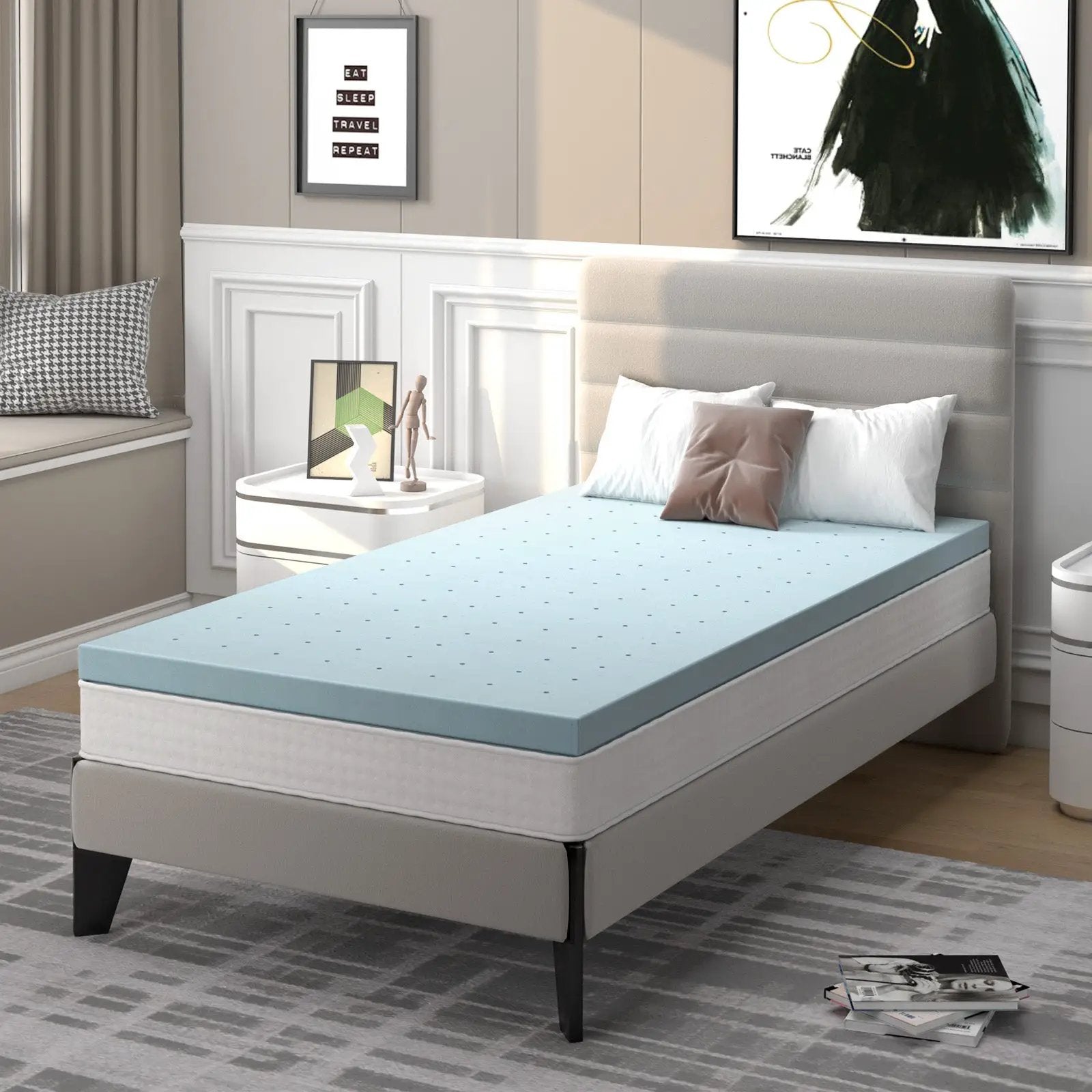 4 Inch Gel Injection Memory Foam Mattress Top Ventilated Mattress Double Bed by DirectDeals