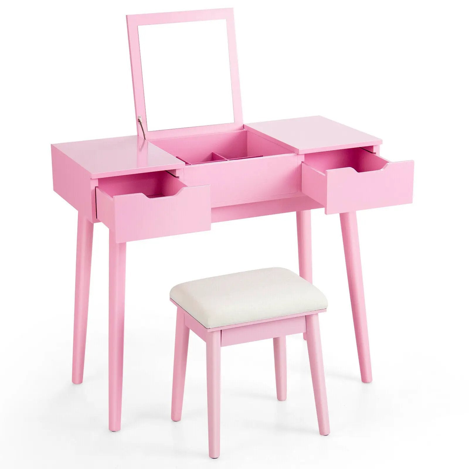 Makeup Vanity Table Set with Flip Top Mirror and 2 Drawers by DirectDeals