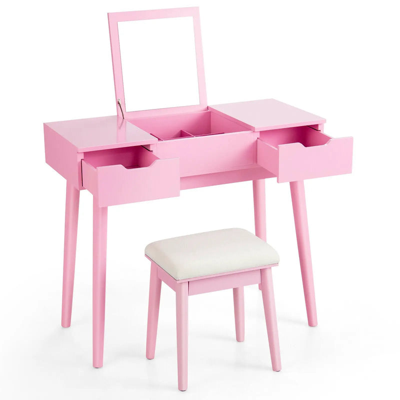 Makeup Vanity Table Set with Flip Top Mirror and 2 Drawers by DirectDeals