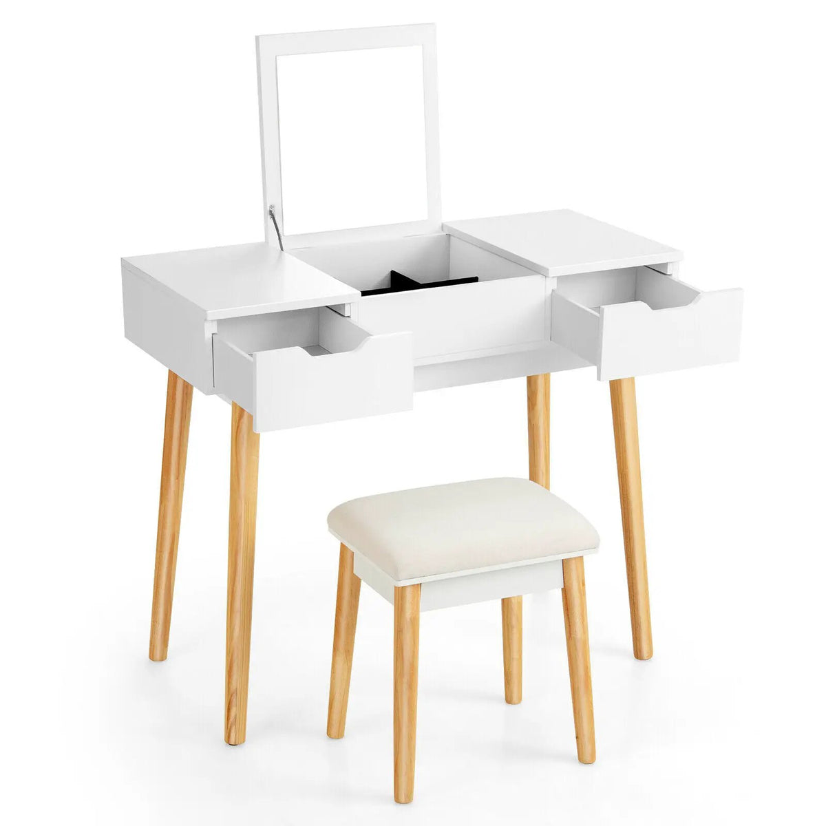 Makeup Vanity Table Set with Flip Top Mirror and 2 Drawers by DirectDeals