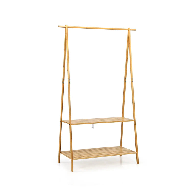 Bamboo Clothes Hanging Rack with 2-Tier Storage Shelf for Entryway Bedroom-Natural by DirectDeals