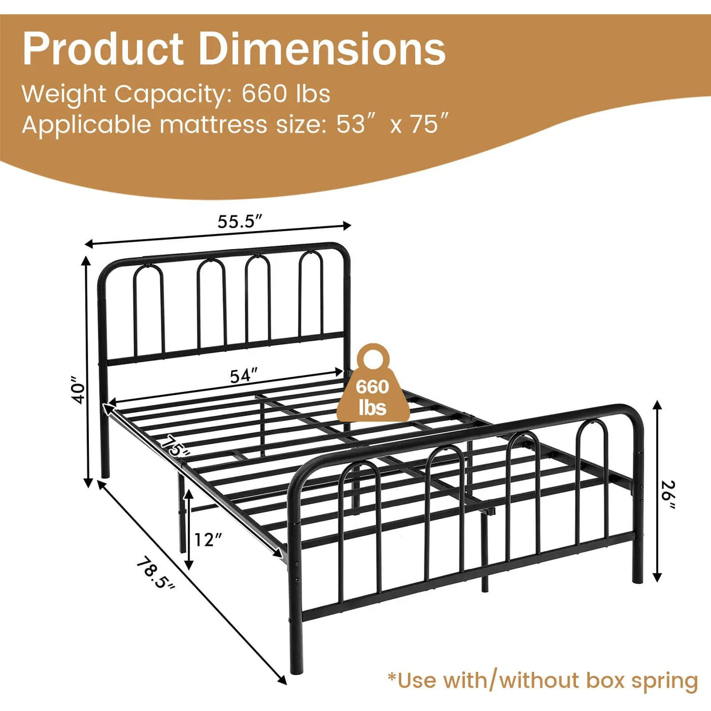 Full/Queen Size Metal Bed Frame with Headboard and Footboard by DirectDeals