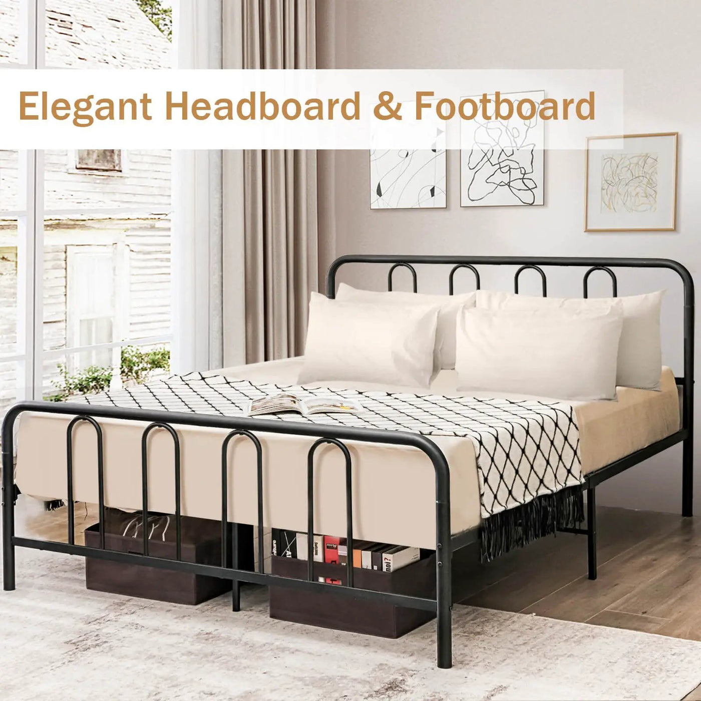 Full/Queen Size Metal Bed Frame with Headboard and Footboard by DirectDeals
