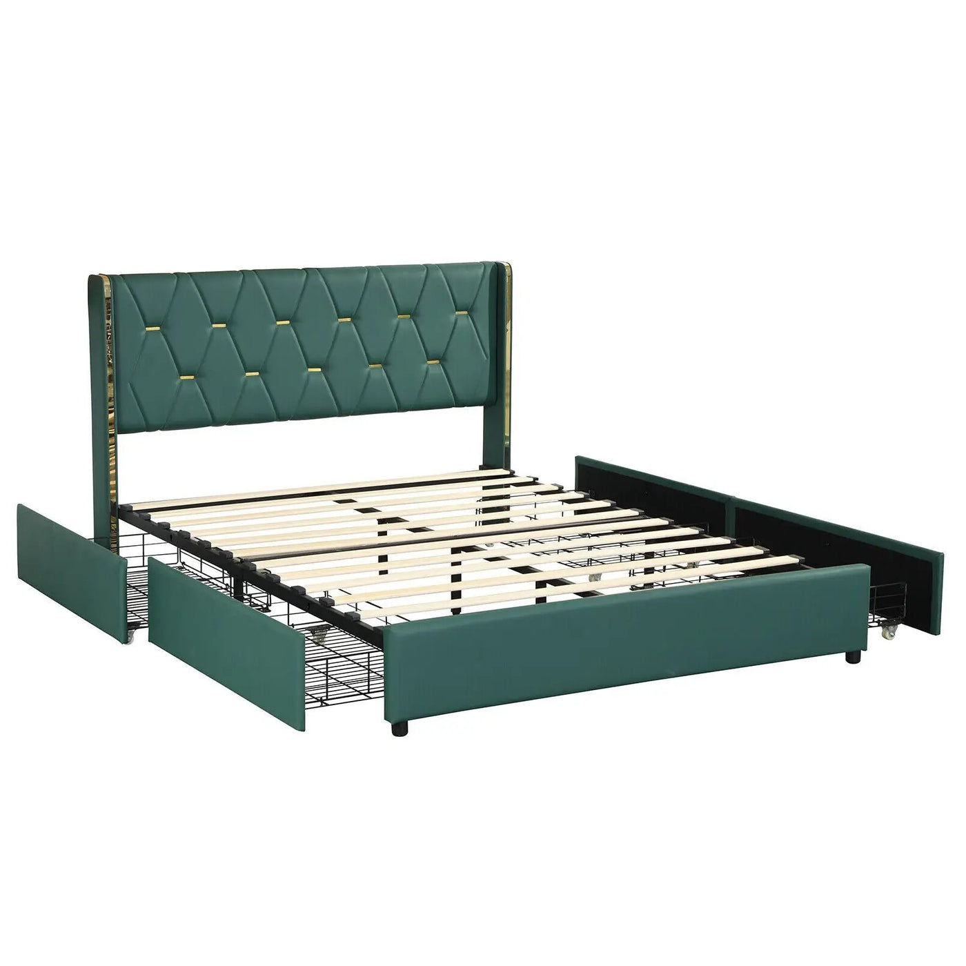 Full/Queen Size Upholstered Bed Frame with 4 Drawers-Green by DirectDeals