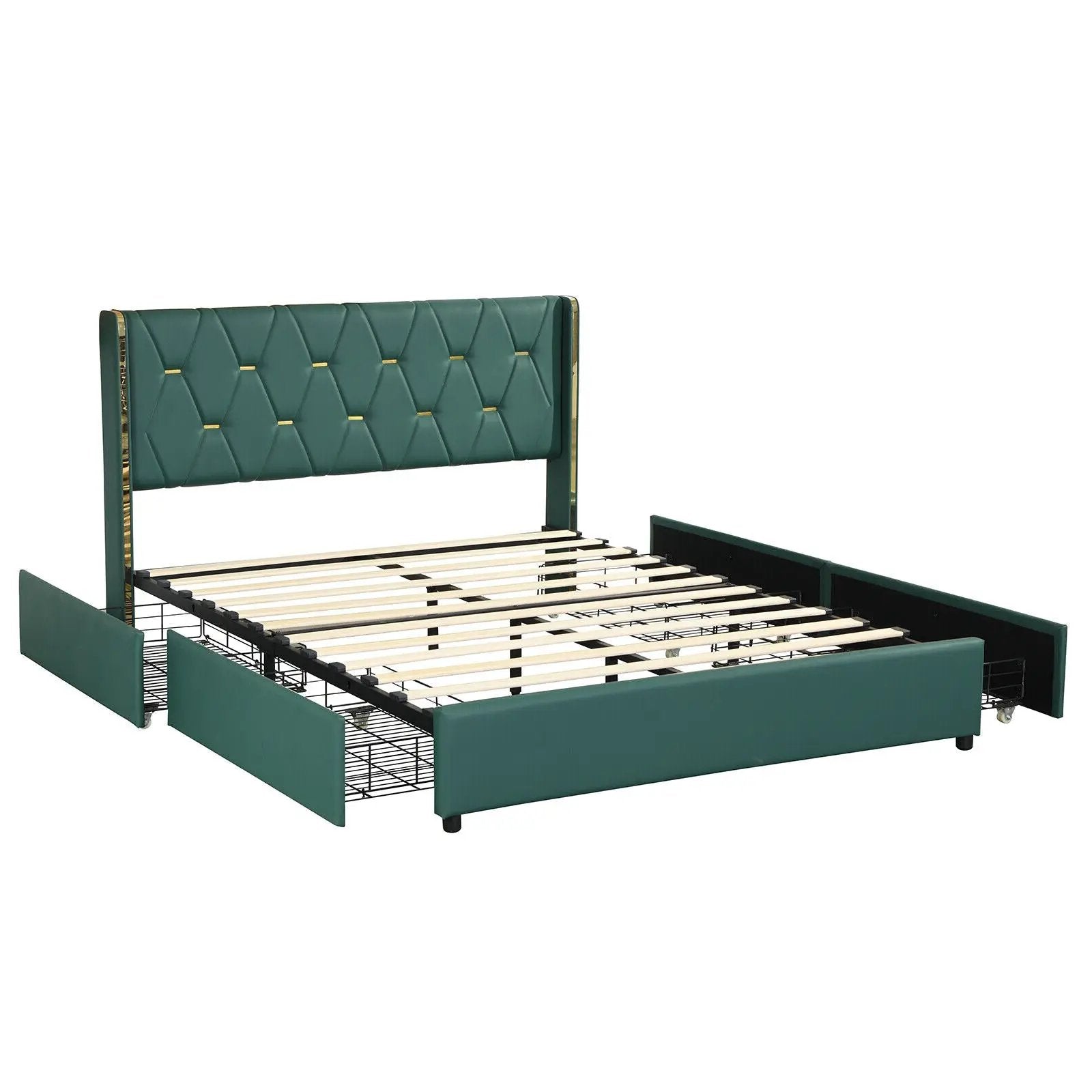 Full/Queen Size Upholstered Bed Frame with 4 Drawers-Green by DirectDeals