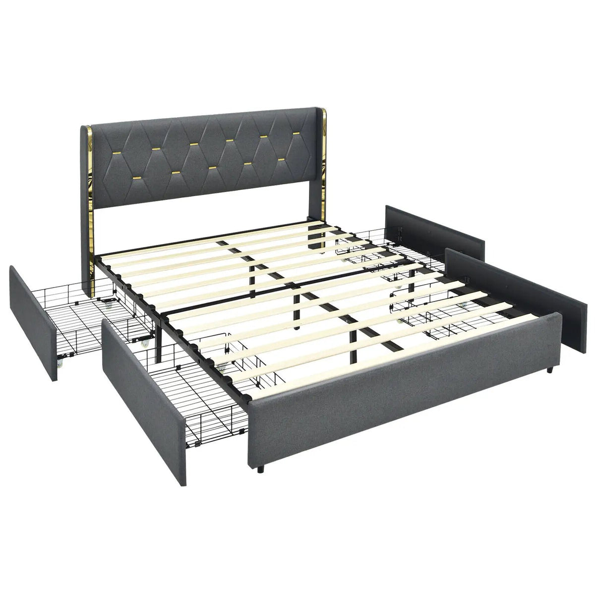 Full/Queen Size Upholstered Bed Frame with 4 Storage Drawers by DirectDeals