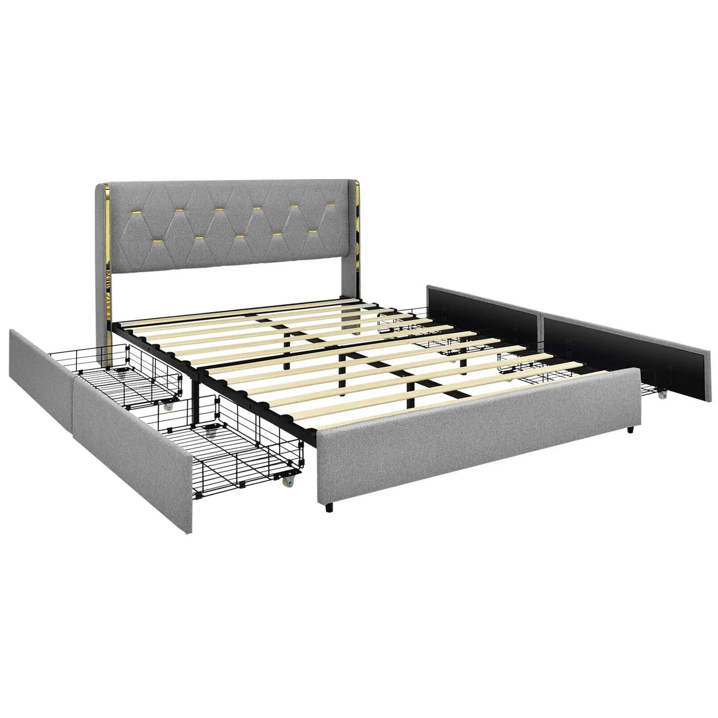 Bed Frame Mattress Foundation with 4 Storage Drawers by DirectDeals