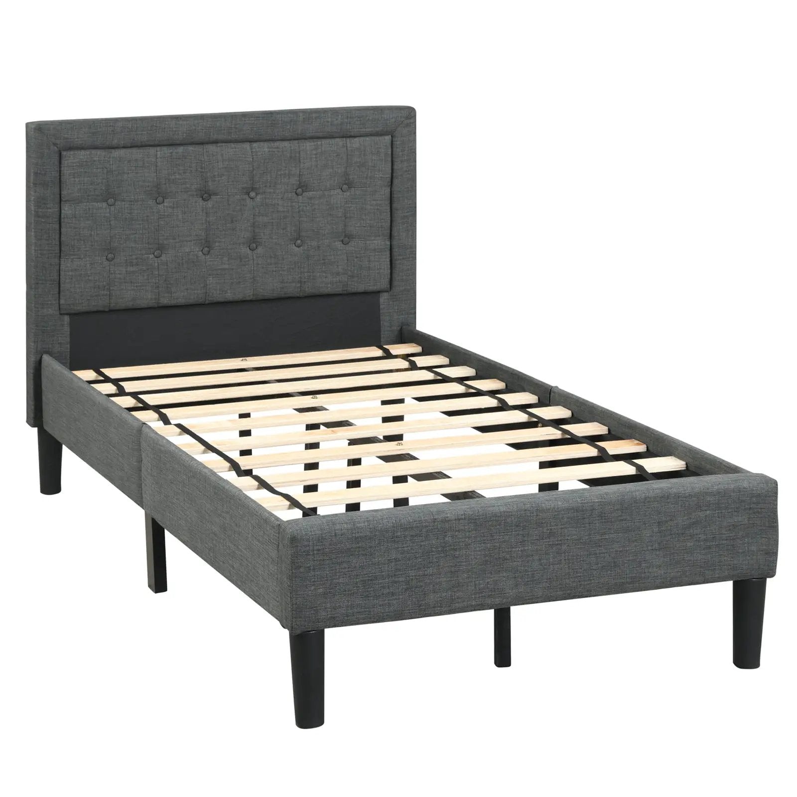Twin Size Upholstered Bed Frame with Button Tufted Headboard by DirectDeals