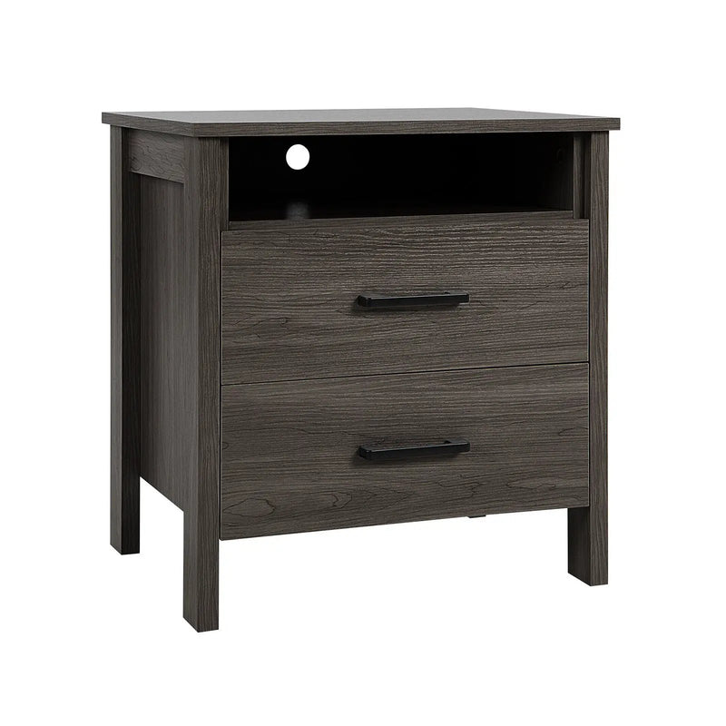 Modern Wood Grain Nightstand with Cable Hole and Open Compartment by DirectDeals