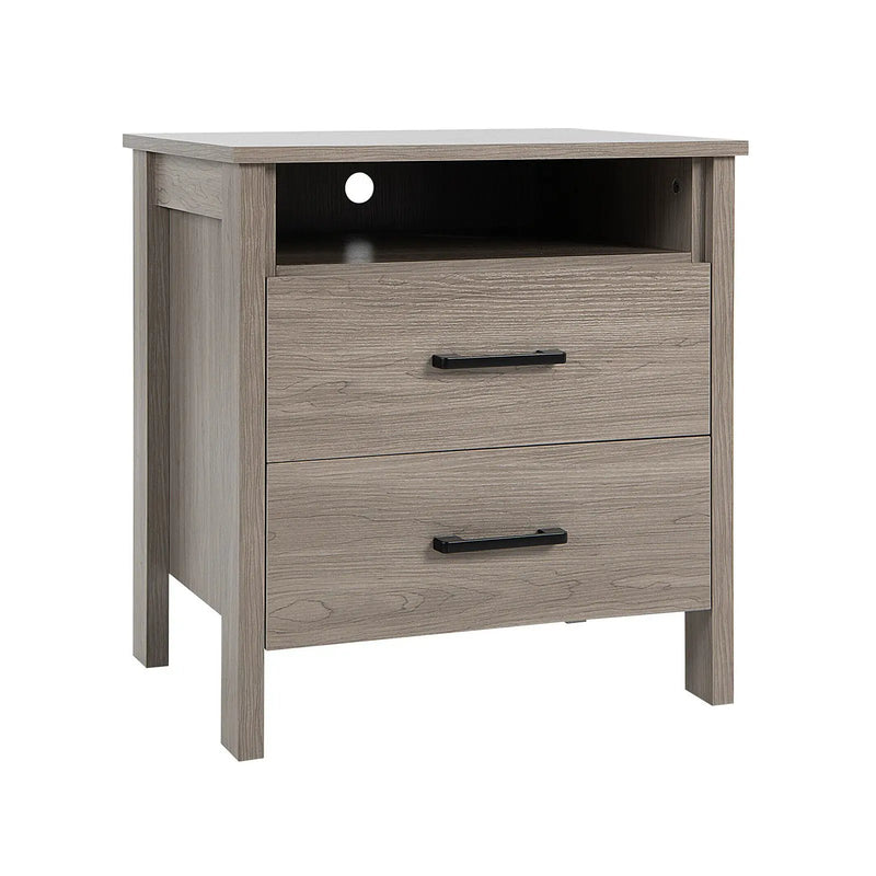 Modern Wood Grain Nightstand with Cable Hole and Open Compartment by DirectDeals