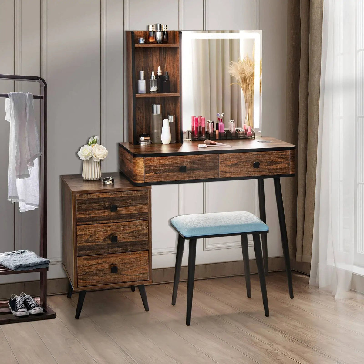 Vanity Makeup Table Set with Lighted Mirror by DirectDeals
