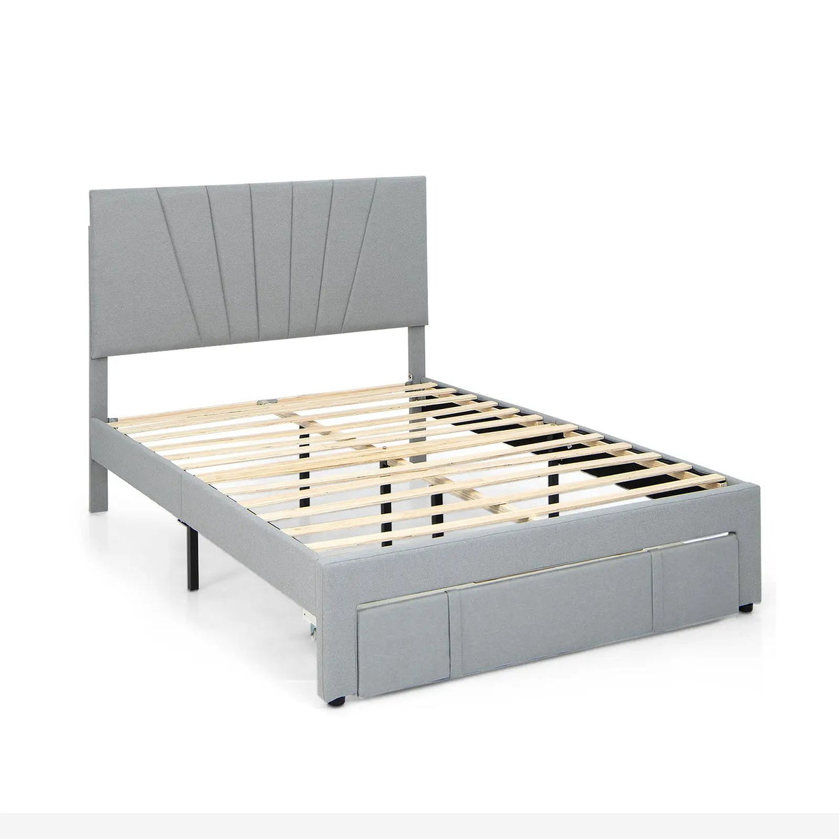 Full/Queen Size Upholstered Bed Frame with Drawer and Adjustable Headboard by DirectDeals