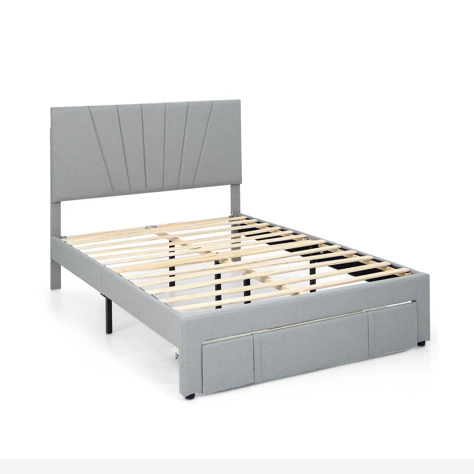 Full/Queen Size Upholstered Bed Frame with Drawer and Adjustable Headboard by DirectDeals
