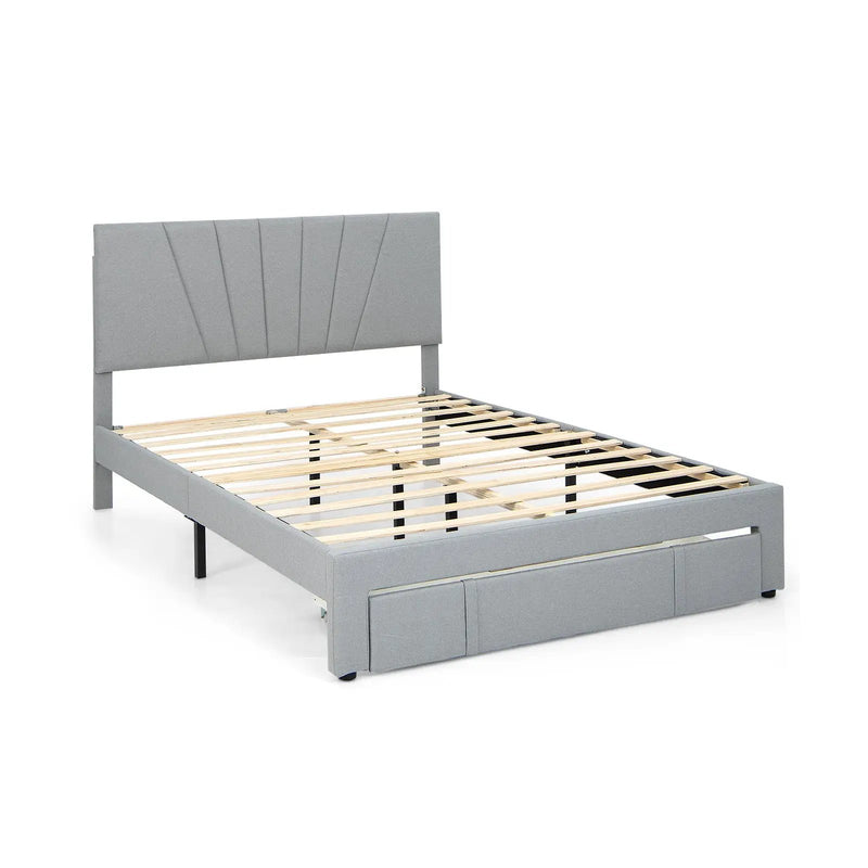 Full/Queen Size Upholstered Bed Frame with Drawer and Adjustable Headboard by DirectDeals