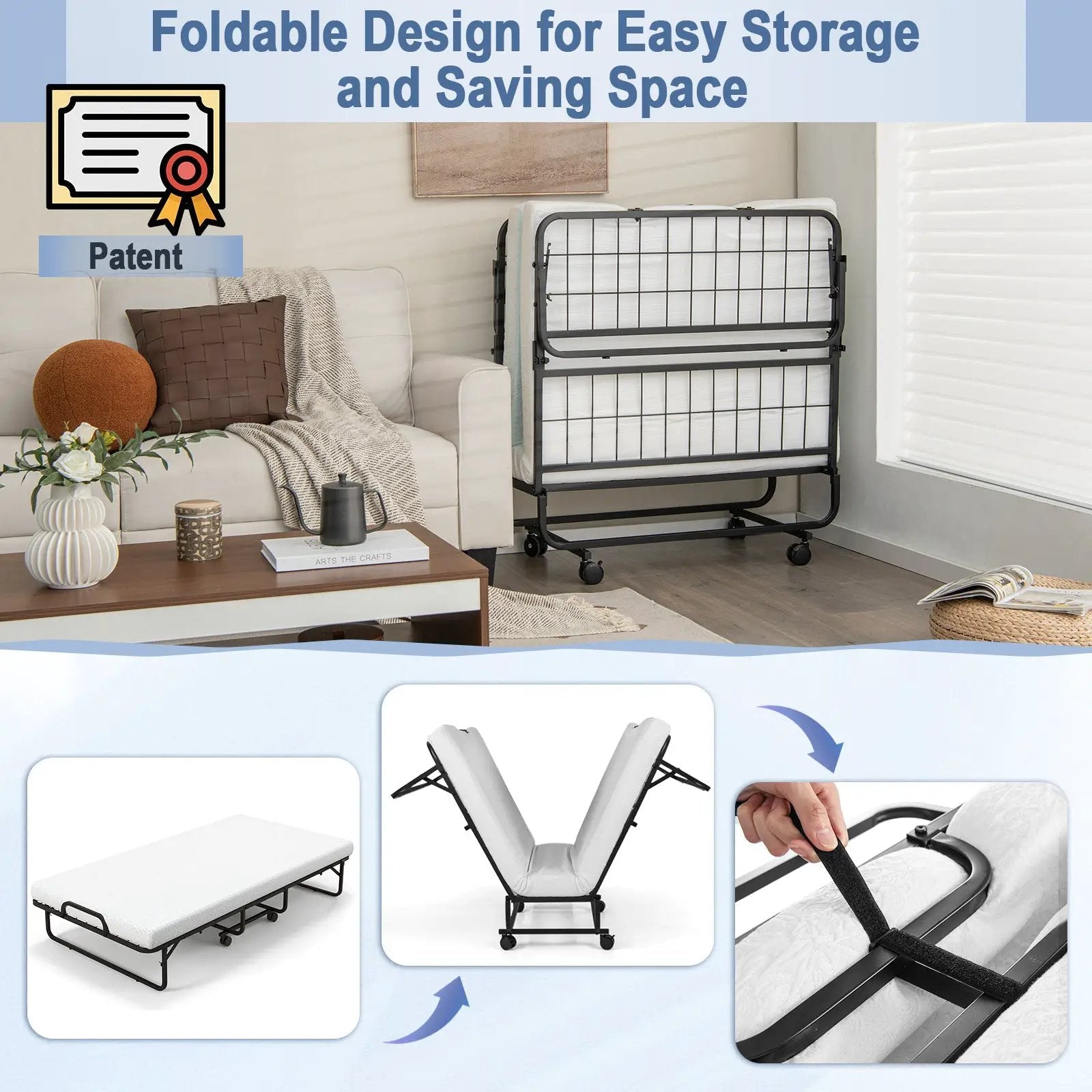 Twin Size Metal Folding Bed with Memory Foam Mattress by DirectDeals