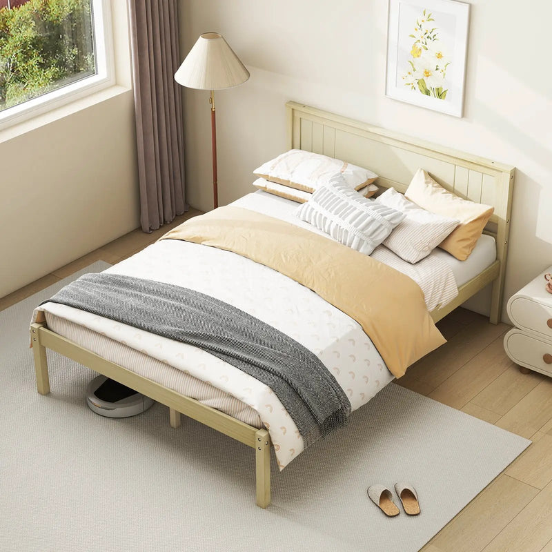 Twin/Full/Queen Size Wooden Bed Frame with Headboard and Slat Support by DirectDeals