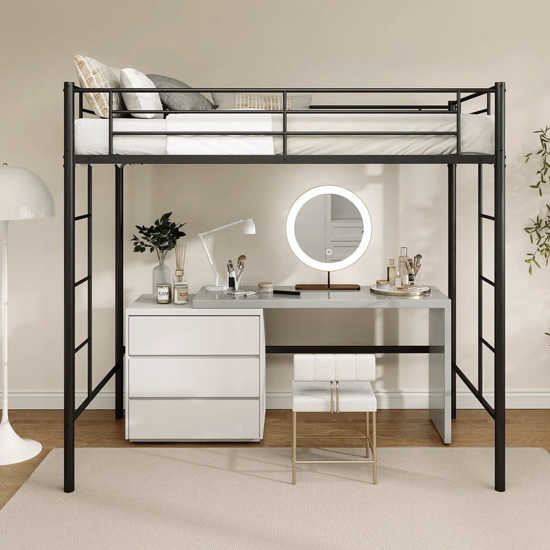 Twin Loft Bed Frame with 2 Ladders Full-length Guardrail by DirectDeals