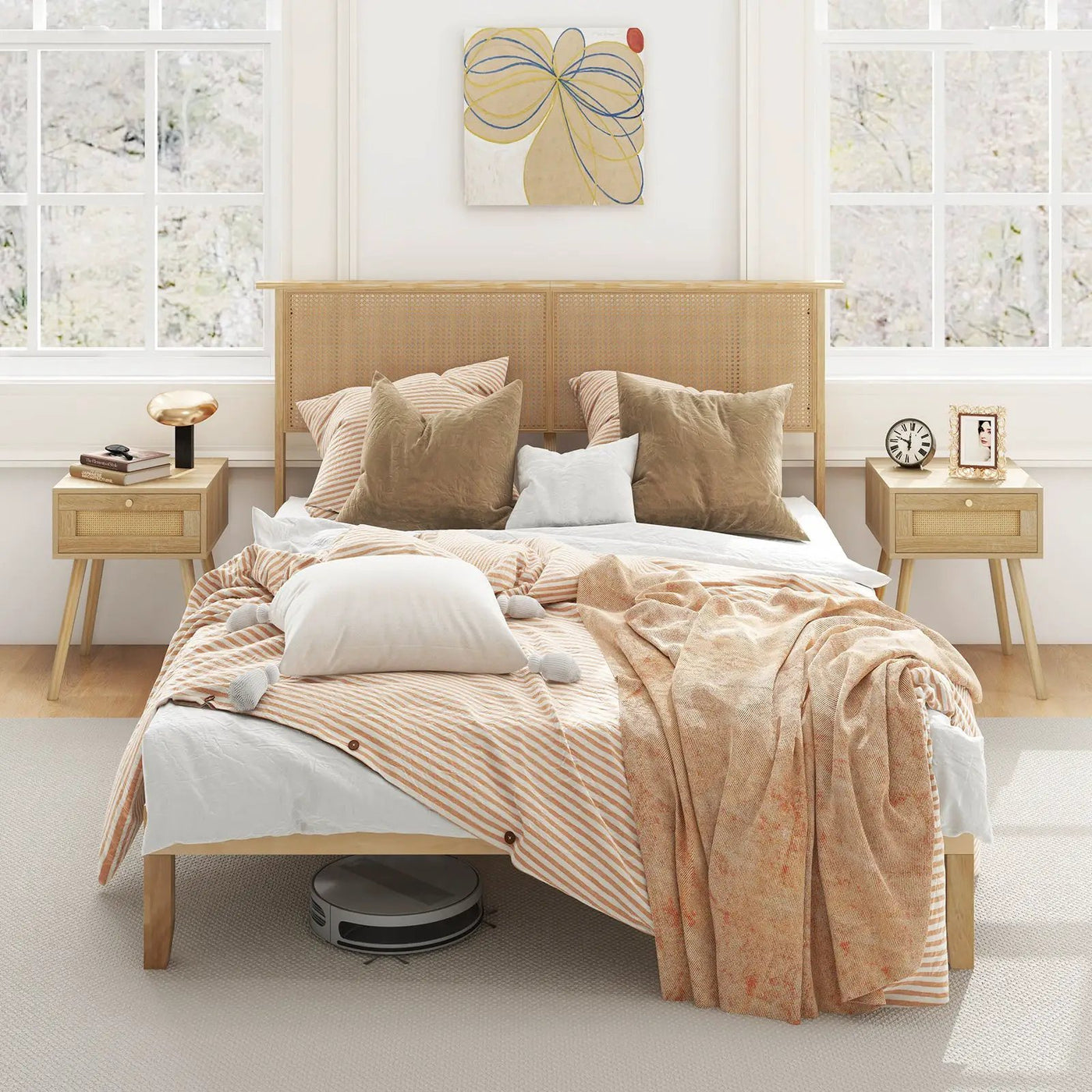 Twin/Full/Queen Size Bed Frame with Rattan Headboard by DirectDeals