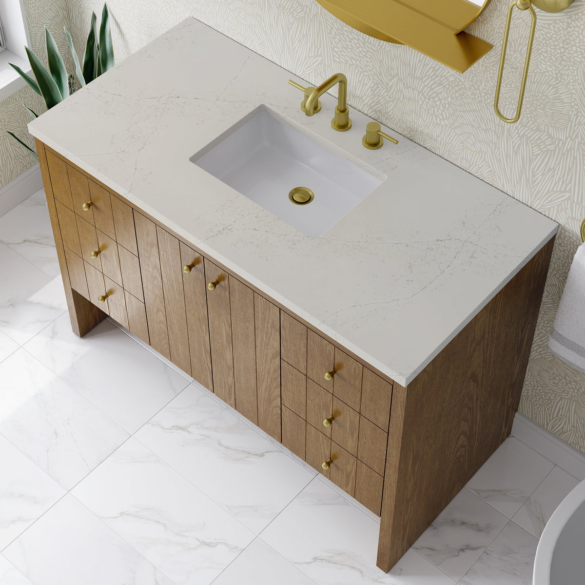 James Martin Hudson 48" Single Bathroom Vanity, Honey Oak with Siberian countertop