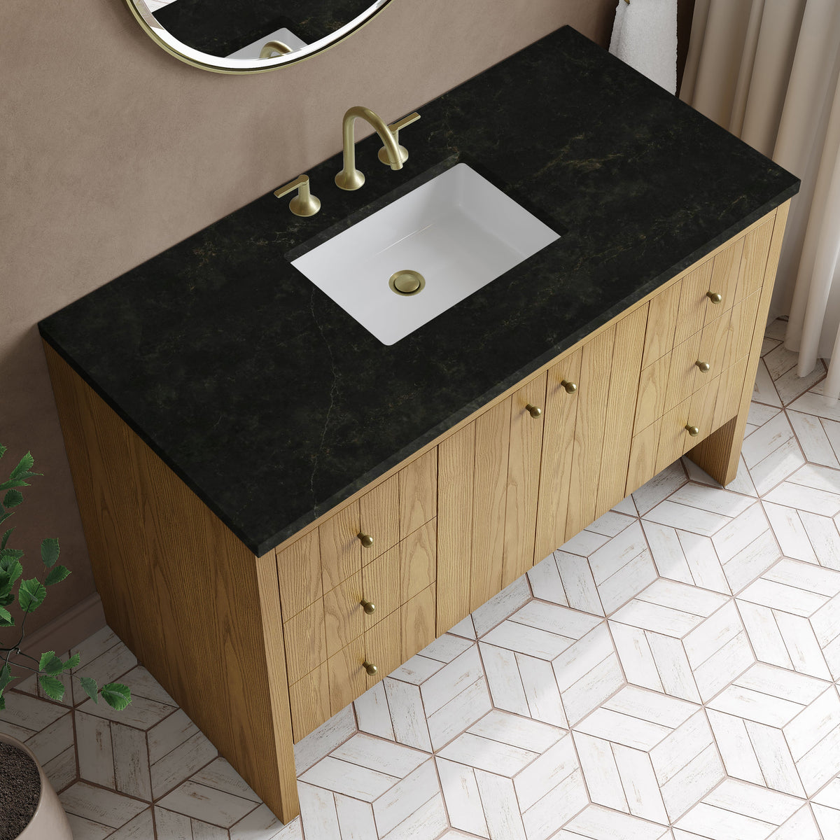 James Martin Hudson 48" Single Bathroom Vanity, Light Natural Oak with Phantome countertop