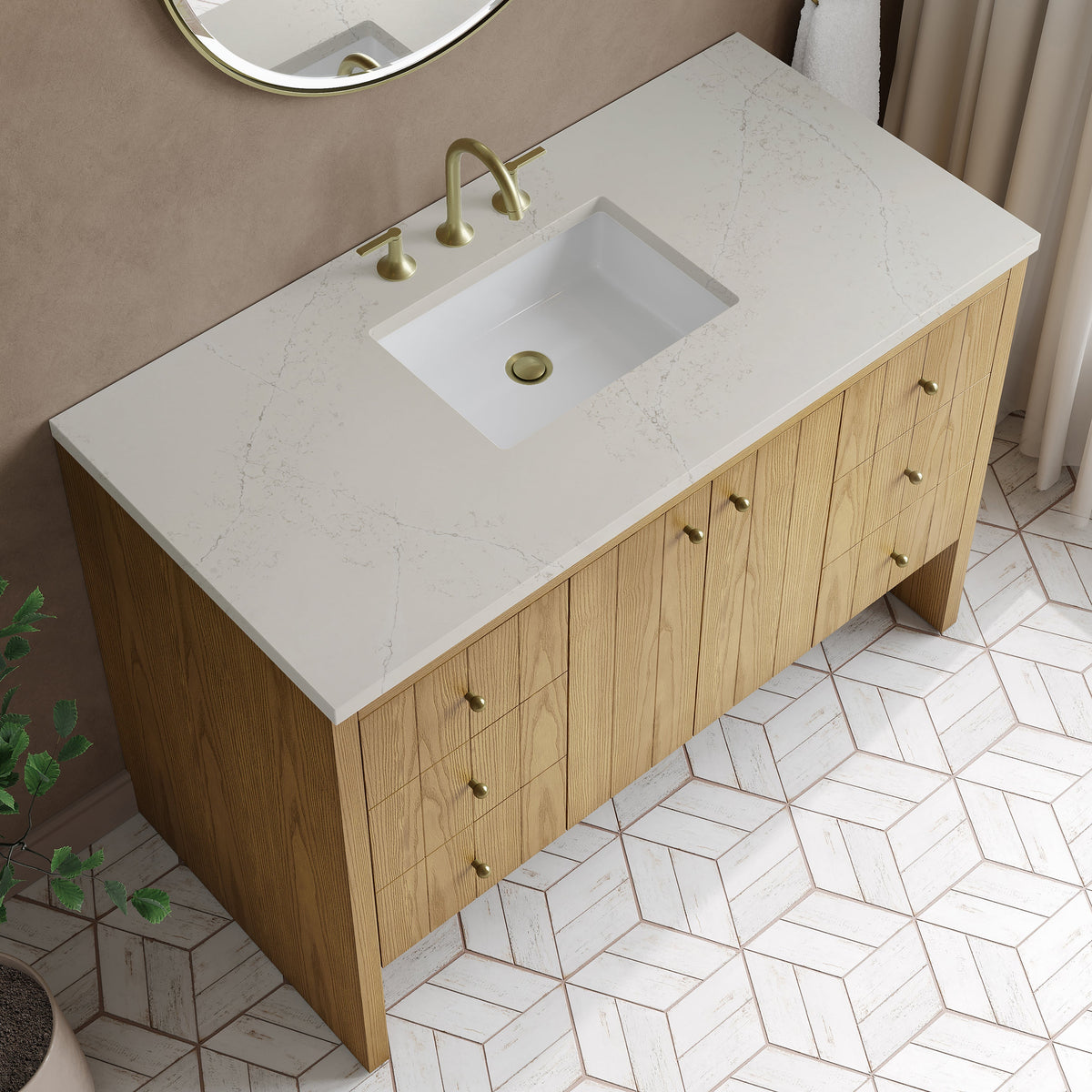 James Martin Hudson 48" Single Bathroom Vanity, Light Natural Oak with Siberian countertop
