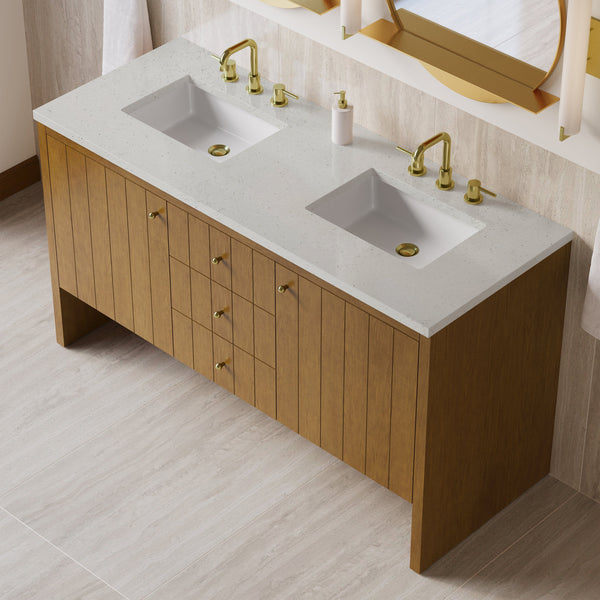James Martin Hudson 60" Double Bathroom Vanity, Honey Oak