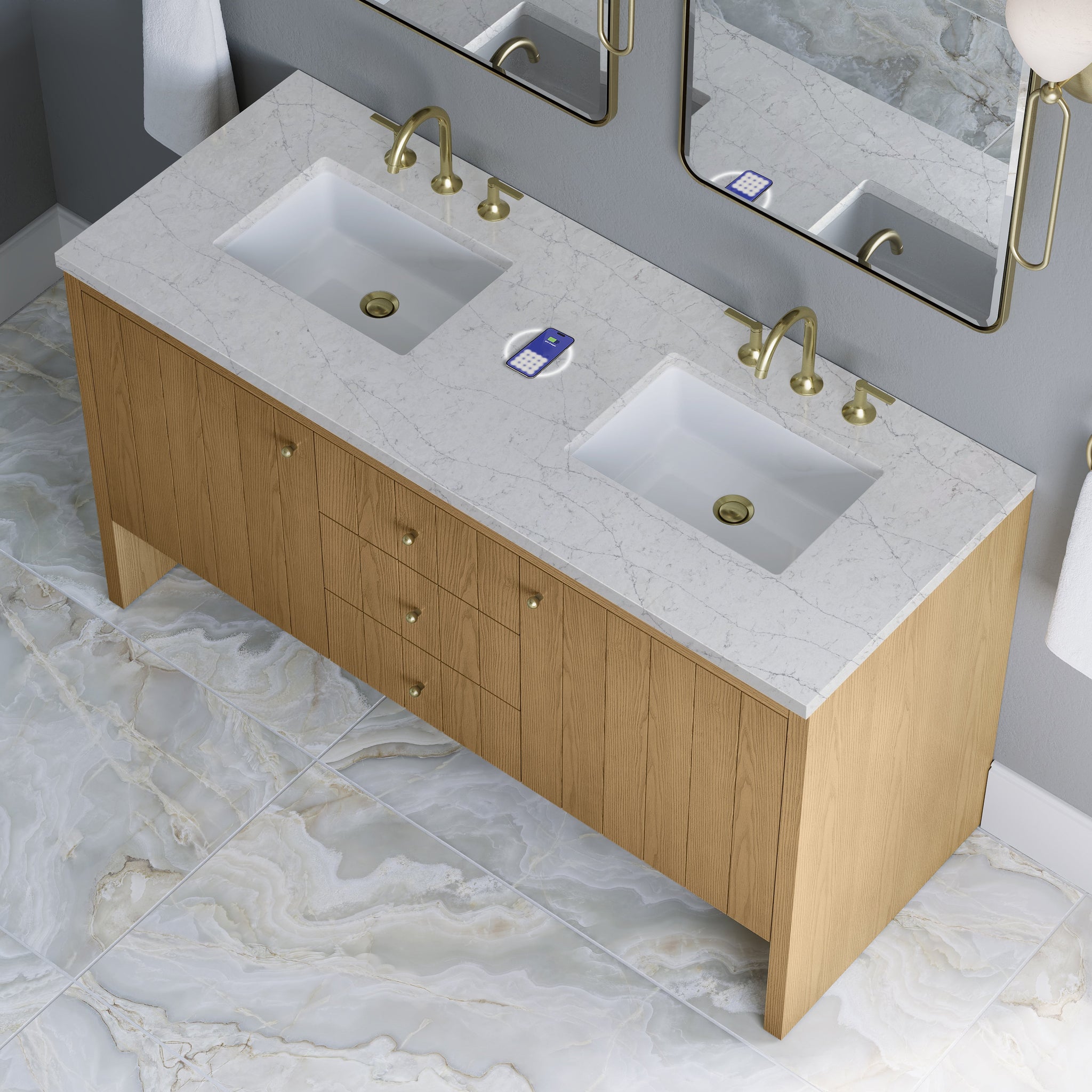 James Martin Hudson 60" Double Bathroom Vanity, Light Natural Oak by James Martin