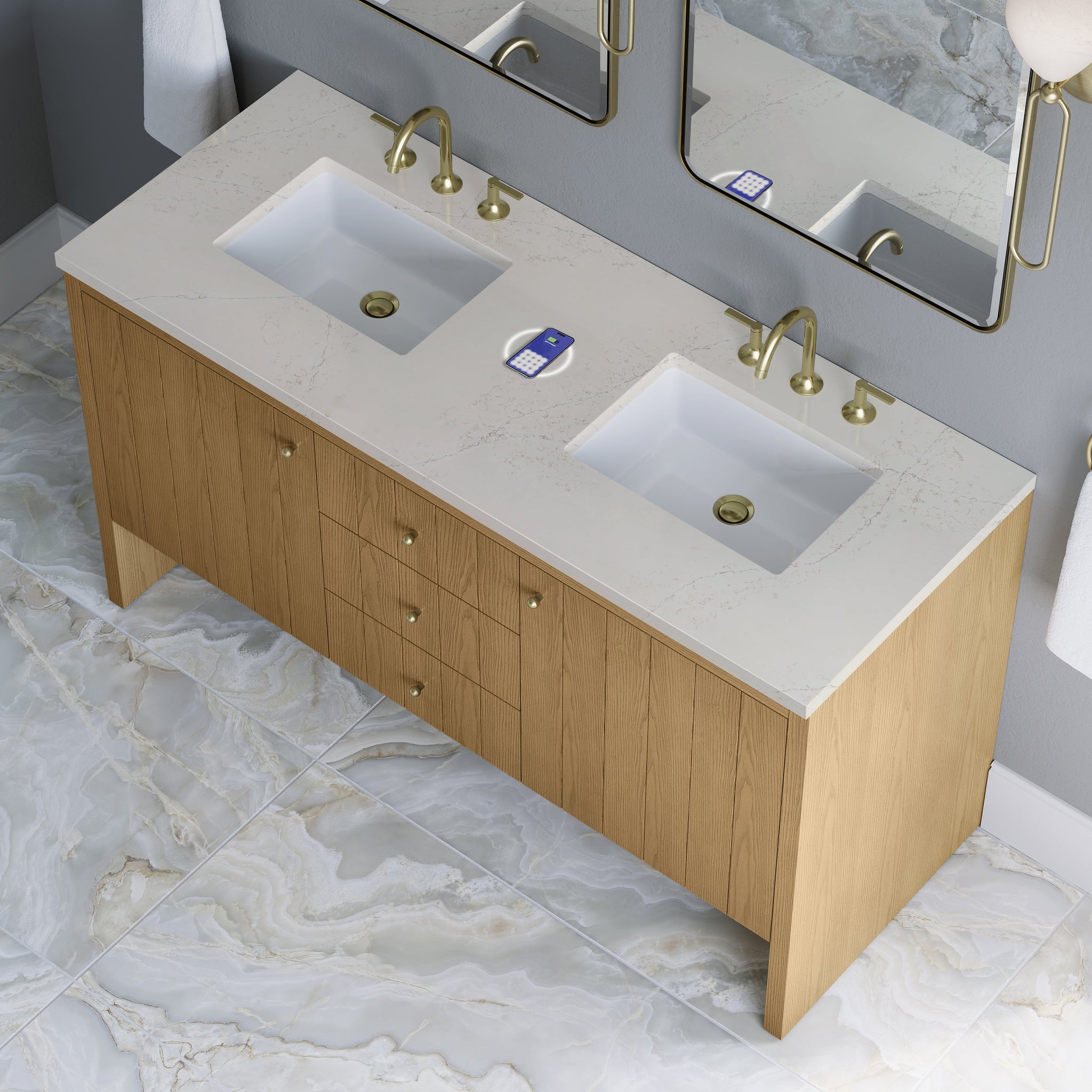 James Martin Hudson 60" Double Bathroom Vanity, Light Natural Oak by James Martin