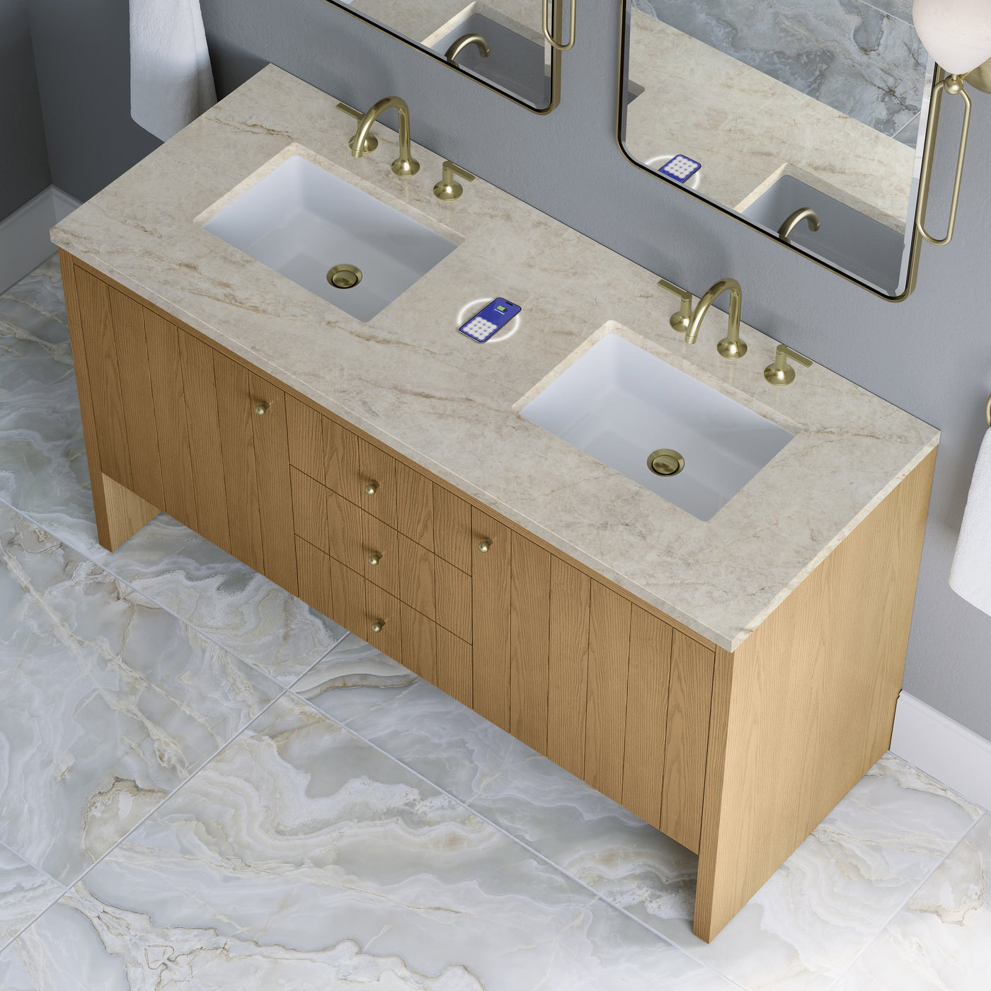 James Martin Hudson 60" Double Bathroom Vanity, Light Natural Oak by James Martin