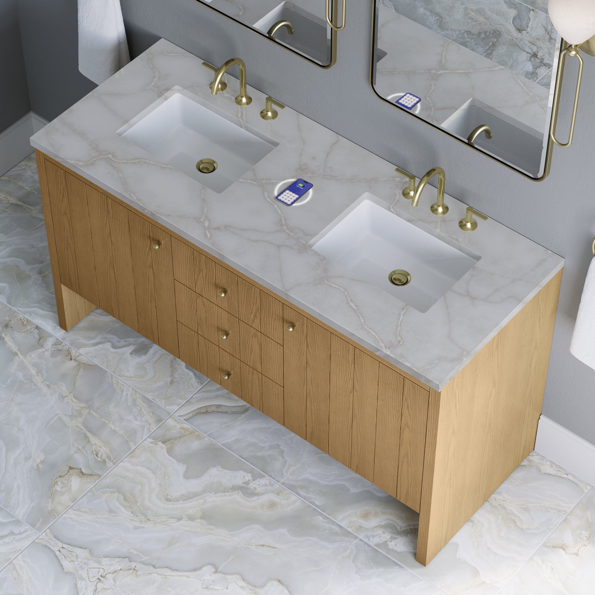 James Martin Hudson 60" Double Bathroom Vanity, Light Natural Oak by James Martin