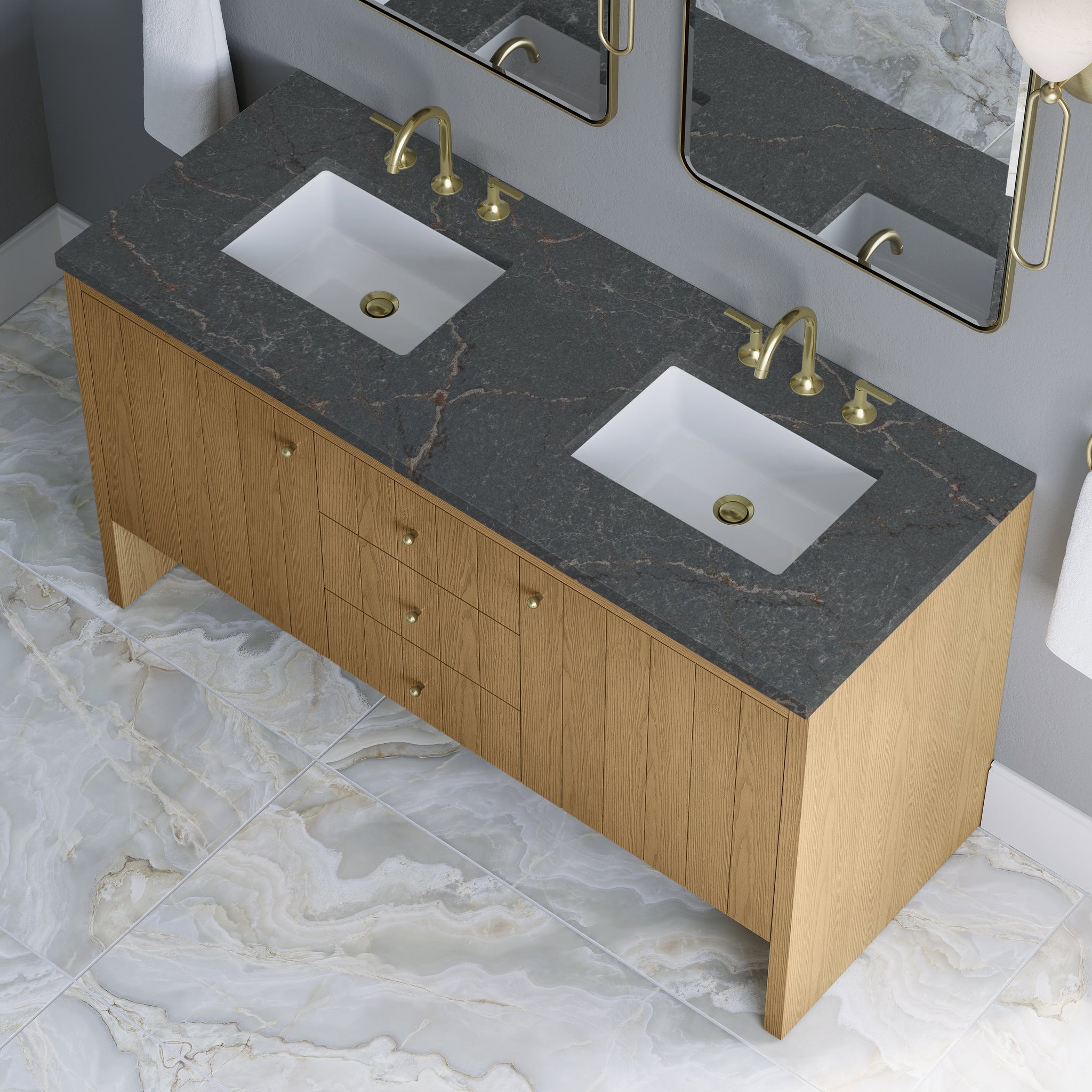 James Martin Hudson 60" Double Bathroom Vanity, Light Natural Oak by James Martin