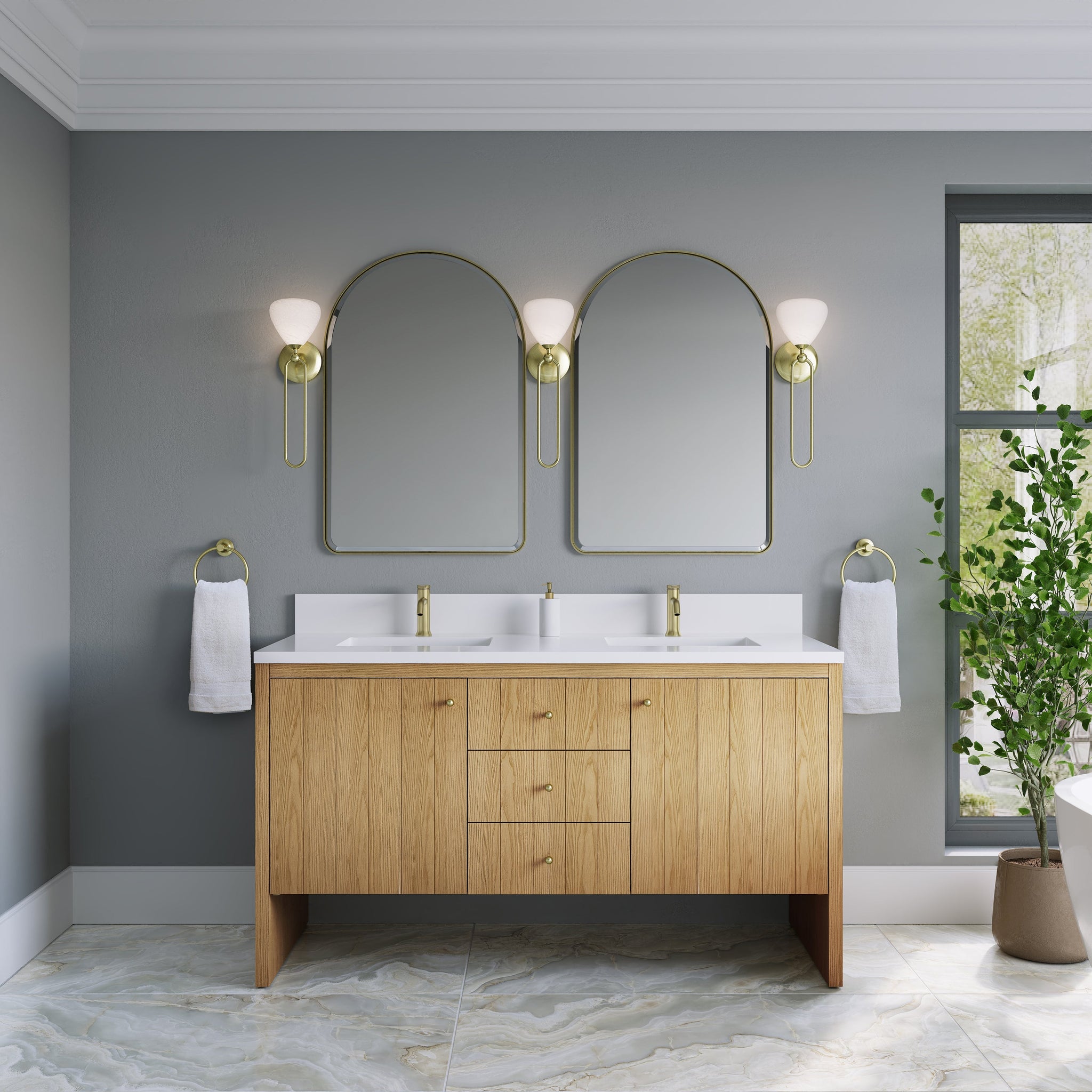James Martin Hudson 60" Double Bathroom Vanity, Light Natural Oak by James Martin