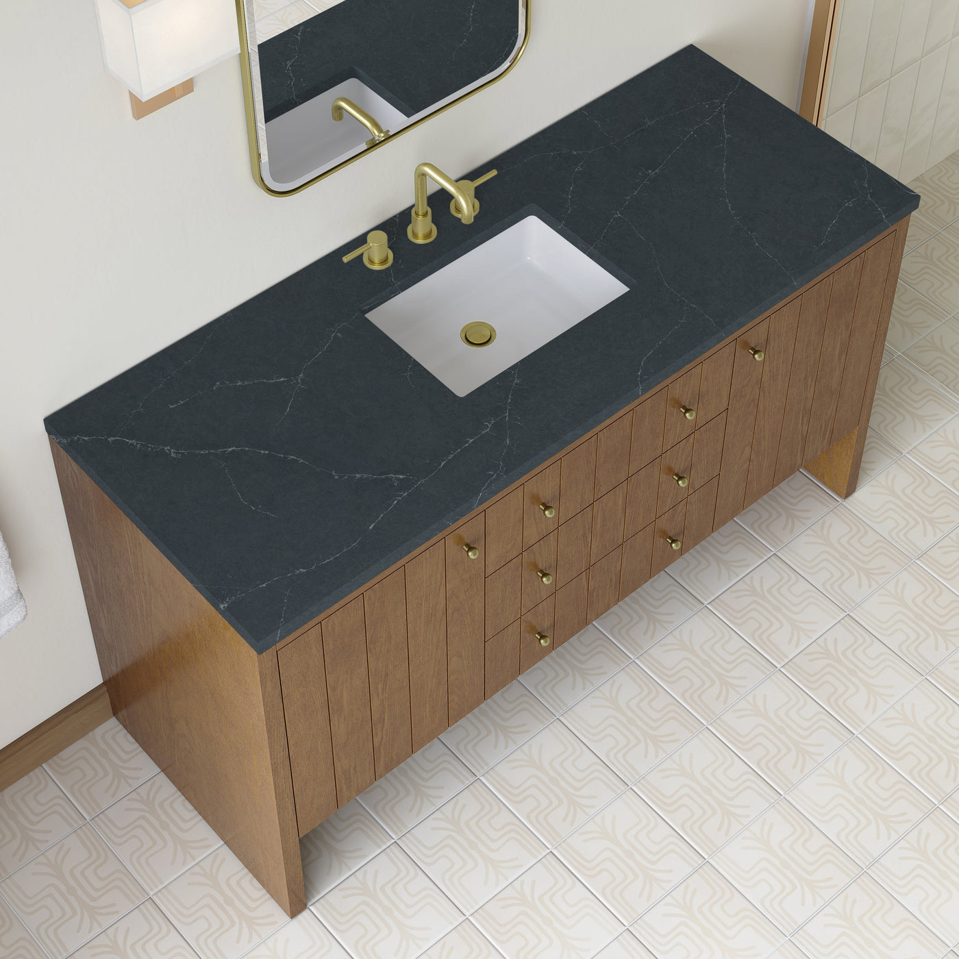 James Martin Hudson 60" Single Bathroom Vanity, Honey Oak with Charcoal Soapstone countertop